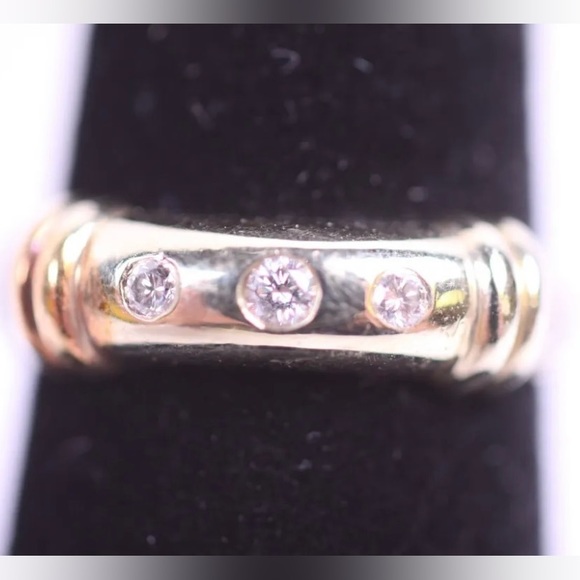 David Yurman Metro Two-Tone Diamond Ring 14K Gold 925 Sterling Cable Band (R719) - Picture 3 of 7